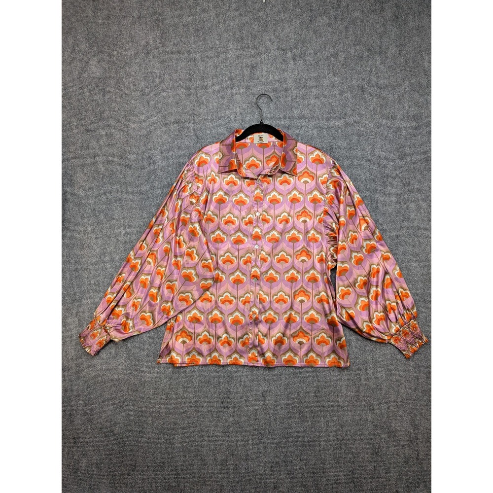 Lil Bee's Bohemian Womens Blouse Medium Floral Retro Boho Artsy Balloon‎ Sleeve